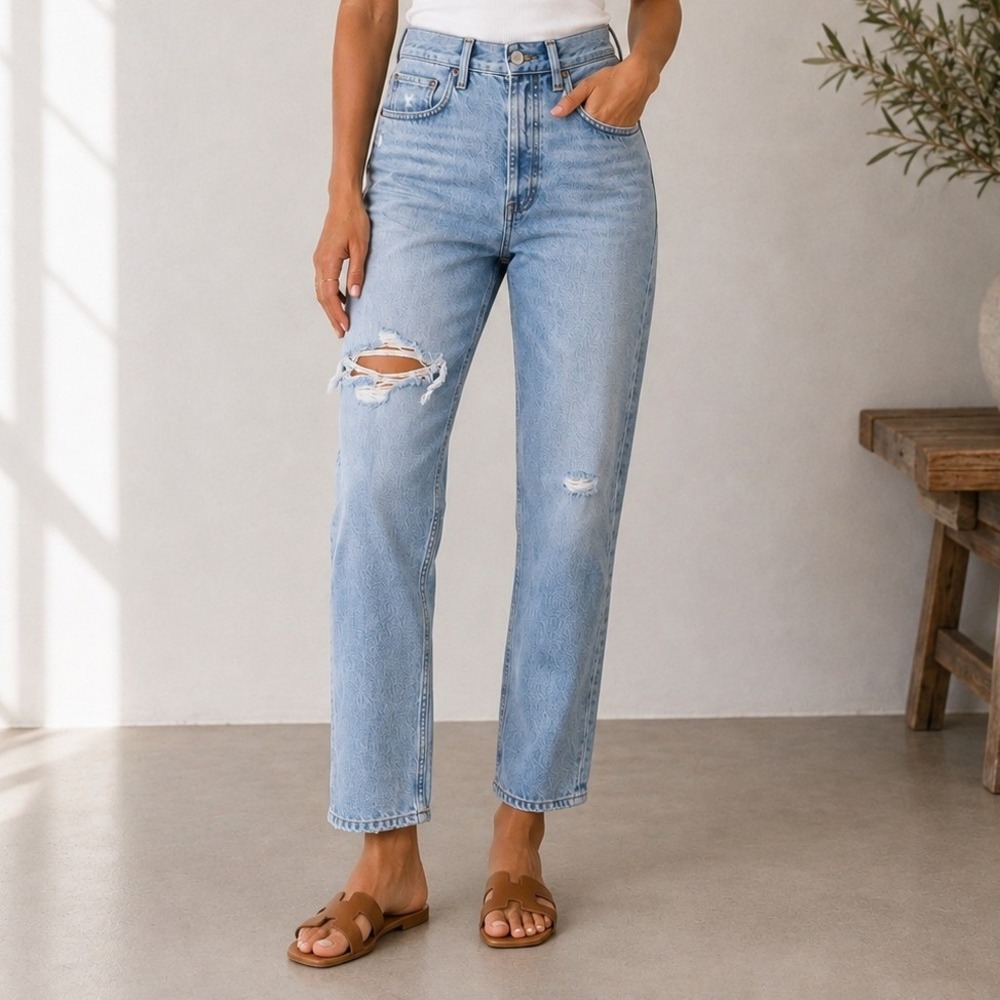 AGOLDE 90s Fit High Rise Straight Leg Distressed Jeans Light Wash Size 26